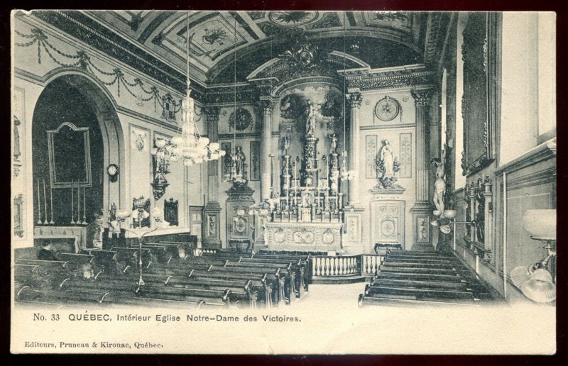 dc335- QUEBEC CITY Postcard 1910s Notre Dame Church Interio by Pruneau & Kirouac
