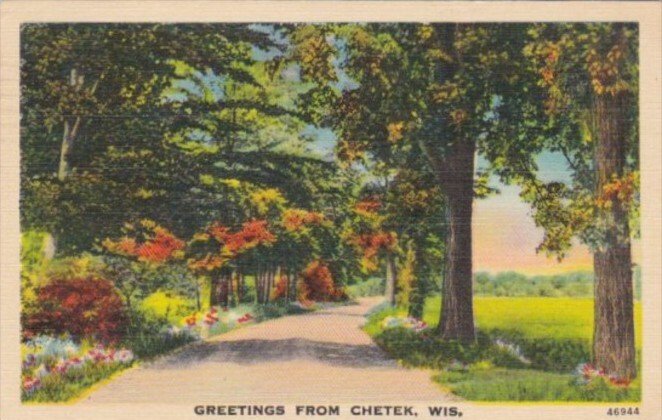 Wisconsin Greetings From Chetek With Road Scene 1951