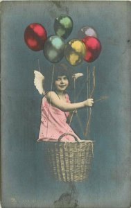 C-1910 Fantasy Girl Ballroom Basket hand Tint Postcard 21-5710