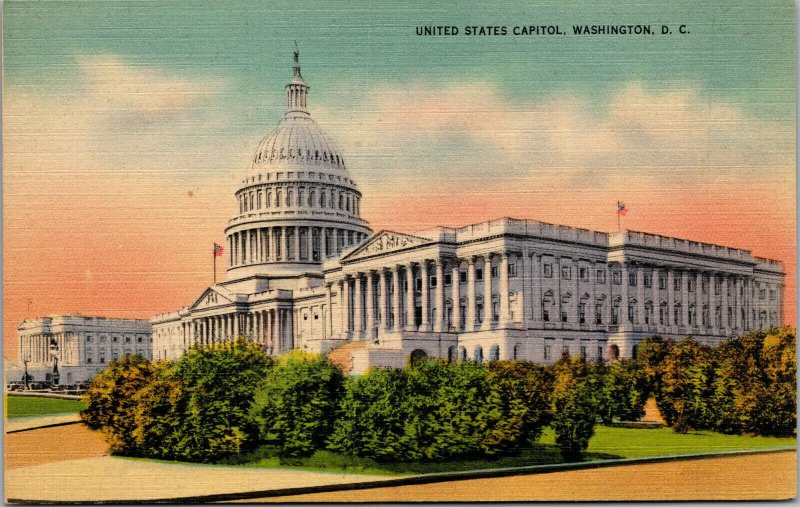 Vtg 1940s United States Capitol Building Washington DC Unused Linen Postcard