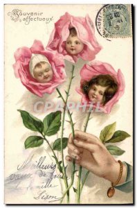 Postcard Old Main Fancy Flowers Children