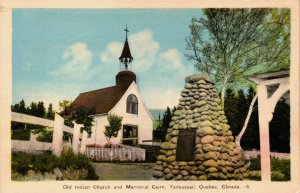 Canada Quebec Tadoussac Old Indian Church & Memorial Cairn Vintage Postcard C224