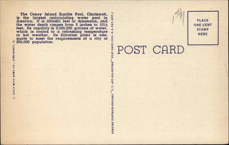 Cincinnati Ohio OH Birdseye View Swimming Pool c1930s-40s Linen Postcard