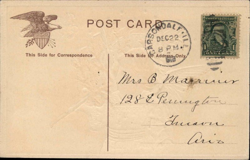 Sweet Little Girl Angel w CHRISTMAS Tree Antique Postcard