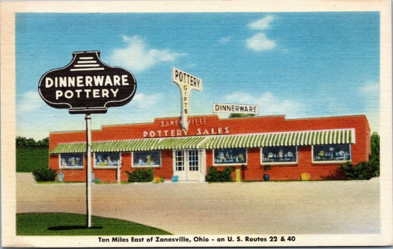 postcard Zanesville Pottery Sales Ohio