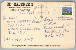 Postcard Wildwood NJ c1986 Ed Zaberers World Famous Restaurant Multi View Advert