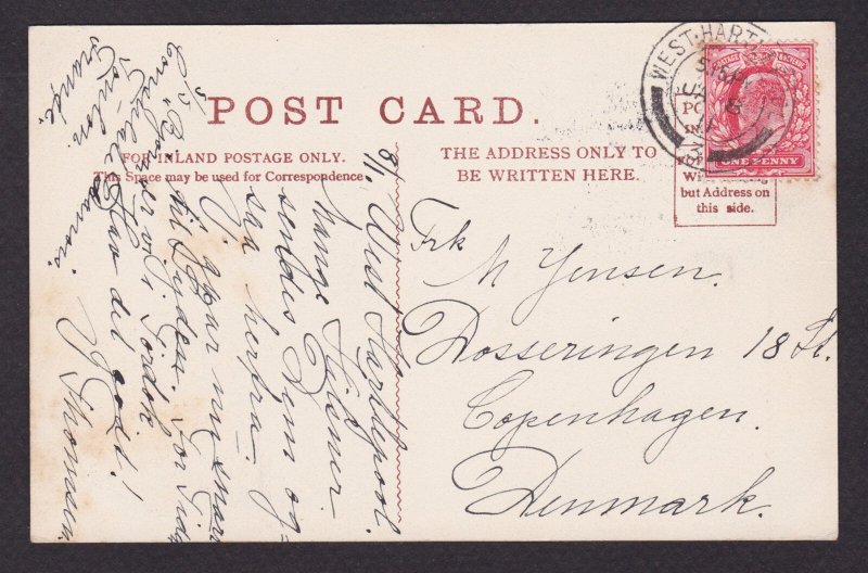 GREAT BRITAIN 1911, Vintage postcard, The park, West Hartlepool, sent to Denmark