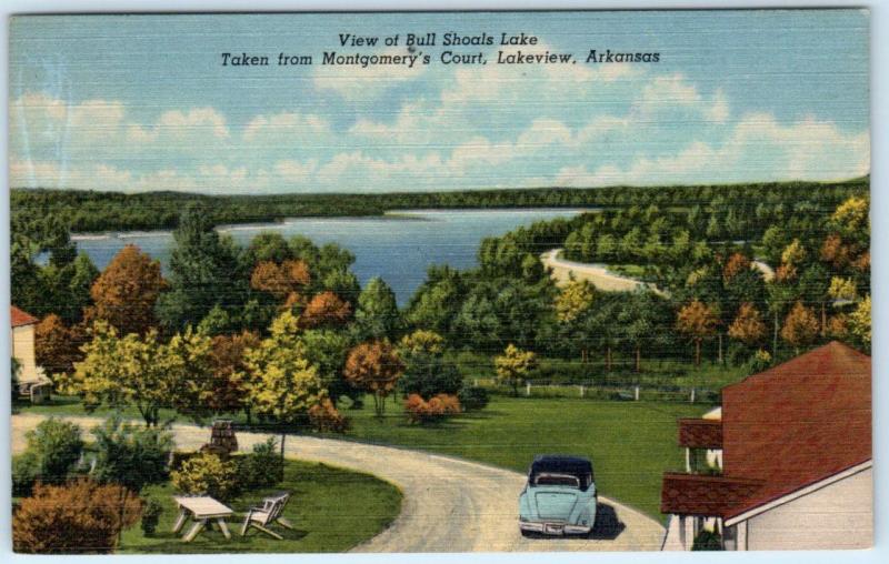 LAKEVIEW, Arkansas  AR   BULL SHOALS LAKE from Montgomery's Court 1950s Postcard