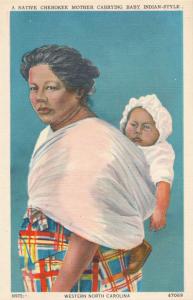 Cherokee Indian Mother with Papoose - Native American Culture - Linen