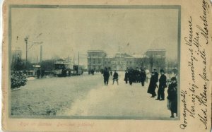 latvia russia, RIGA, Tram in the Snow, Dwinsk Railway Station (1904) Postcard