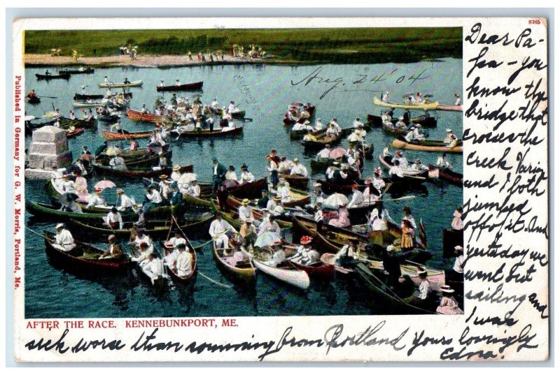 1904 After The Race Boating Tourist Racer Lake River Kennebunkport ME Postcard