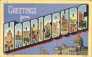 Linen Large Letter Greetings from Harrisburg PA, Pennsylvania
