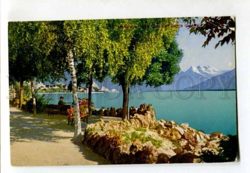 401617 SWITZERLAND Montreaux quay Dents du midi Vintage RPPC