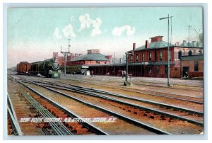 1908 Train Scene NY Central Railroad Station Utica NY Frankfort NY Postcard