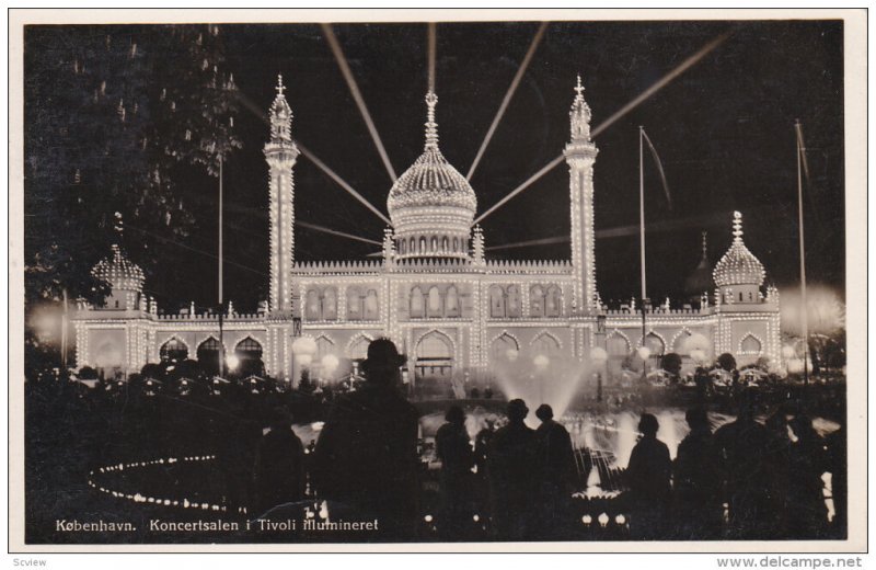 RP: Kobenhavn. Koncerisalen i Tivoli illuminerel [Night] , Denmark , PU-1937