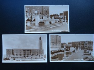 Norfolk 3 x THE WAR MEMORIAL & CITY HALL - Old RP Postcard