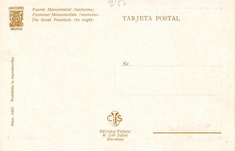 Spain - Barcelona, 1929. International Exposition, The Great Fountain by Night