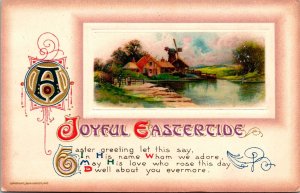 Vintage John Winsch Beautiful Cottage, House, River, Windmill, Easter Postcard