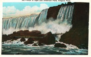 Vintage Postcard 1920's Rock Of Ages And American Falls Niagara Falls New York