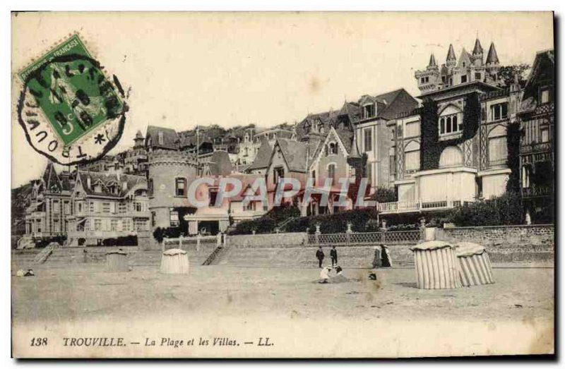 Old Postcard Trouville Beach and villas