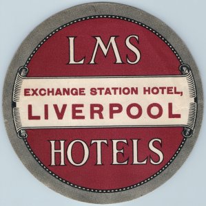 c1930s Liverpool, England LMS Hotels Luggage Label Queen's Railway 5.5 Decal 1C