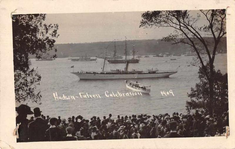 Hudson Fulton Celebration Ships in Harbor Real Photo Vintage Postcard J926334