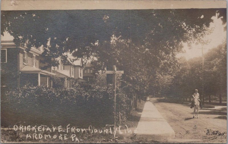 RPPC Postcard Cricket Ave From County Line Rd Ardmore PA 1913