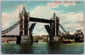 Postcard London England Tower Bridge River Boats Drawbridge 1910s DB View