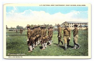 Postcard Drilling Recruits Camp Devens Ayer Mass. U. S. Army