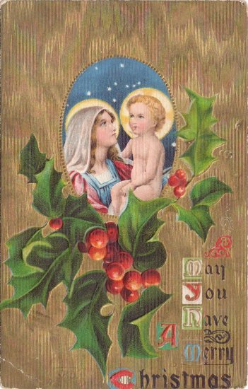 Christmas Madonna and Child Vintage Embossed Litho Gold Moire Postcard