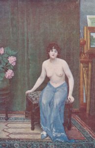 Roger Jourdain Nude Risque Studio Antique Painting Postcard