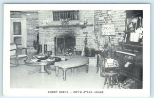 HOT SPRINGS, Arkansas AR ~ Roadside COY'S STEAK HOUSE Lobby 1950s-60s Postcard