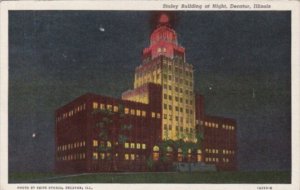 Illinois Decatur Staley Building At Night Curteich
