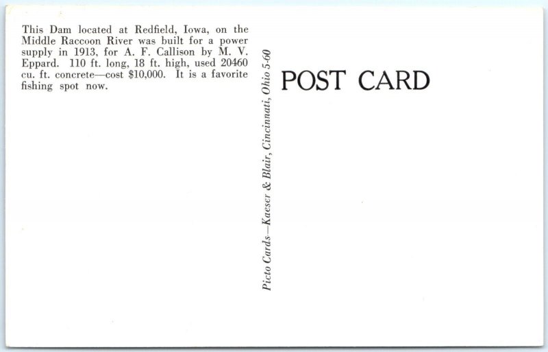 c1960 Redfield, IA Dam Middle Raccoon River Kaeser Blair B&W Photo