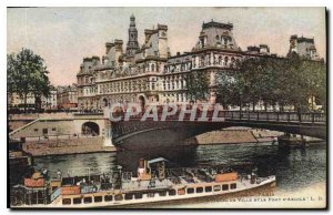 Old Postcard Paris Hotel de Ville and the Bridge of Arcola
