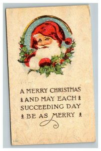 Vintage Early 1900's Christmas Postcard Santa Claus Holly POSTED