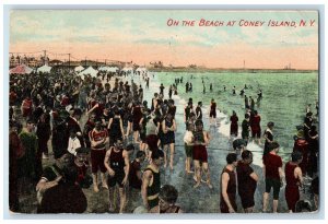 1913 On The Beach At Coney Island Brooklyn New York NY, Bathing Scene Postcard