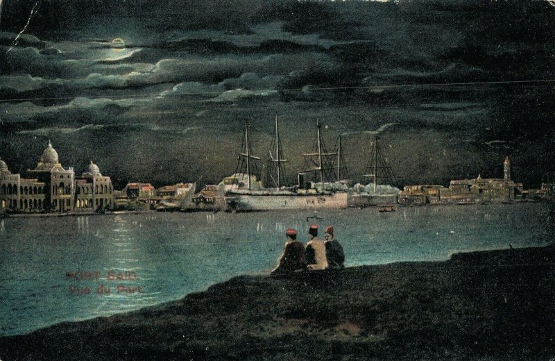 Egypt Port Said At Night Vintage Postcard 06.41