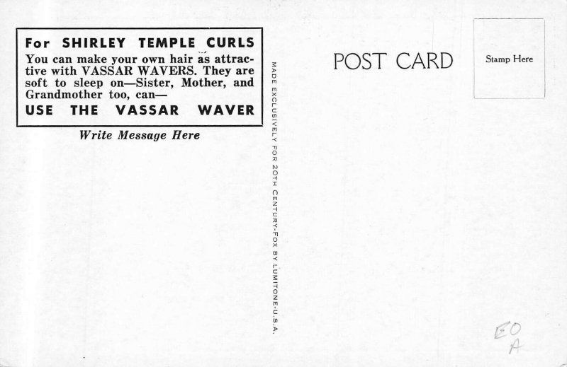Shirley Temple Curls Blue Vassar Wavers Advertising Postcard