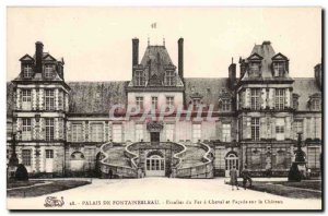 Palace of Fontainebleau Postcard Old Iron Staircase horse and frontage on the...
