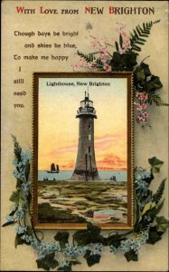 New Brighton Lighthouse Floral Greeting 1925 Used Postcard