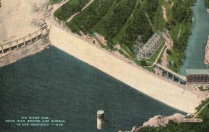 Vintage Postcard 1930's Dix River Dam High Bridge & Burgin In Old Kentucky K.Y.