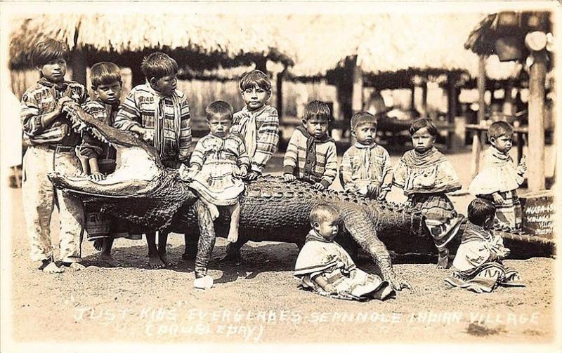 Miami FL Seminole Indian Pirates Cove Just Kids Alligator RPPC Postcard