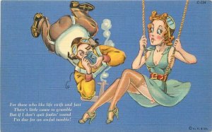 Comic Humor Sexy Woman Parachute Camera 1940s Postcard Teich 21-9501