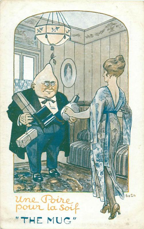 The Mug a pear for thirst man pear head caricature sid`s humour series postcard