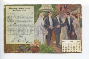 424188 USA Marriage Hershey State Bank ADVERTISING Calendar June 1911 y OLD RPPC