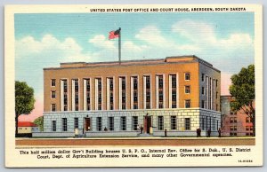 Aberdeen South Dakota~United States Post Office & Court House~Vtg Linen Postcard