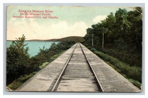 Vintage 1916 Postcard Train Tracks along Missouri River Kansas City Missouri