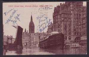 Ship,Grand Ave,Bascule Bridge,Milwaukee,WI Postcard