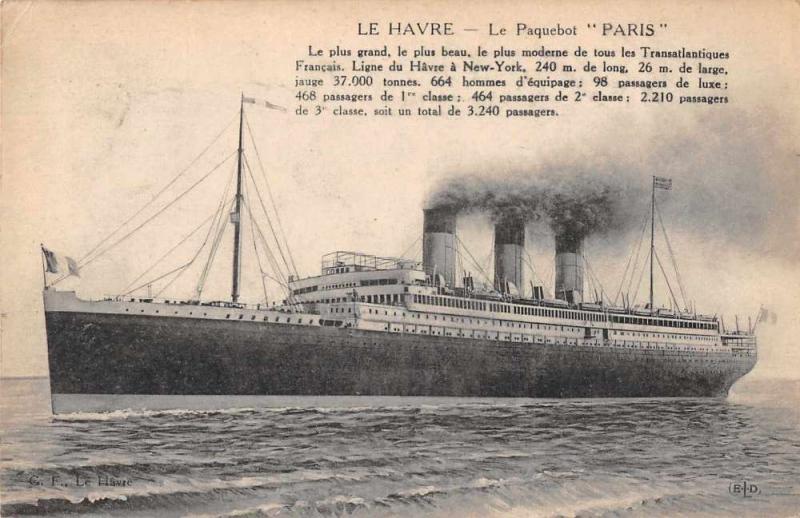 Le Havre Le Paquebot Paris Antique Postcard J56467